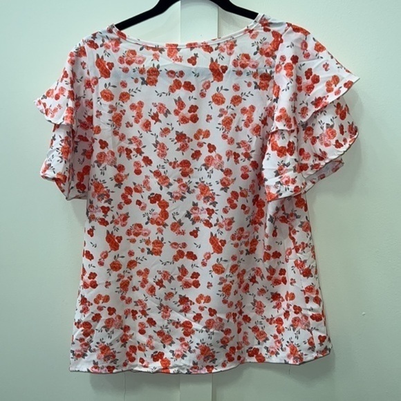 La Mode Floral Flutter Sleeve Blouse Women Size M Orange Rose Print Top NWT - Picture 4 of 6